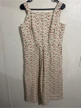 Vtg Inspired Homemade Green Red Floral Print Sundress w/pockets Size Medium